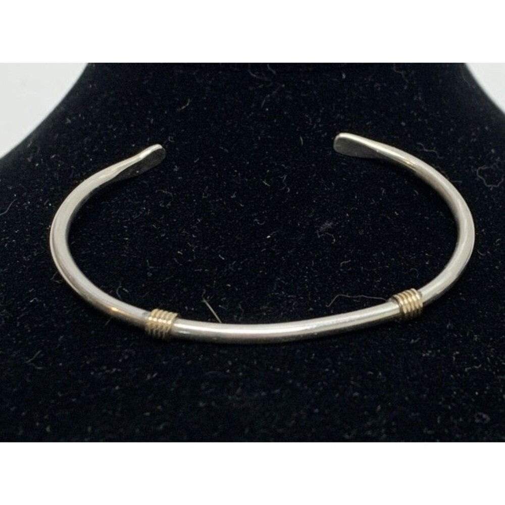 Vintage 925 Sterling Silver Cuff Bracelet 10K GE Wire Wrapped